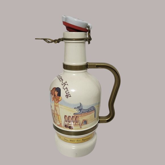 Vintage Braumeister-Krug Ceramic Beer Stein Jug Pitcher Plastic Handle Flip Top - Picture 2 of 16